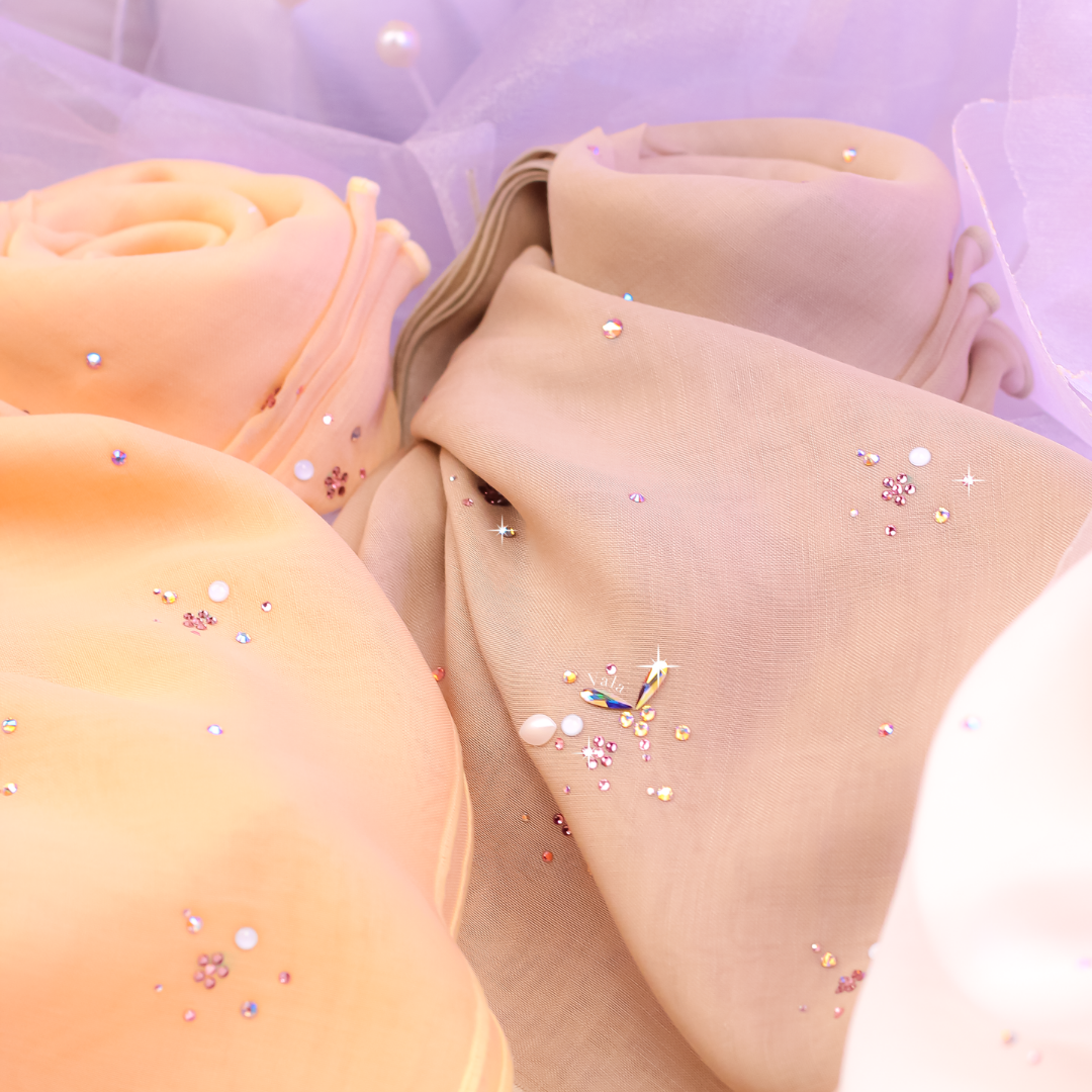 Whimsical Blush V-Edge Square Scarf in Powder Blue